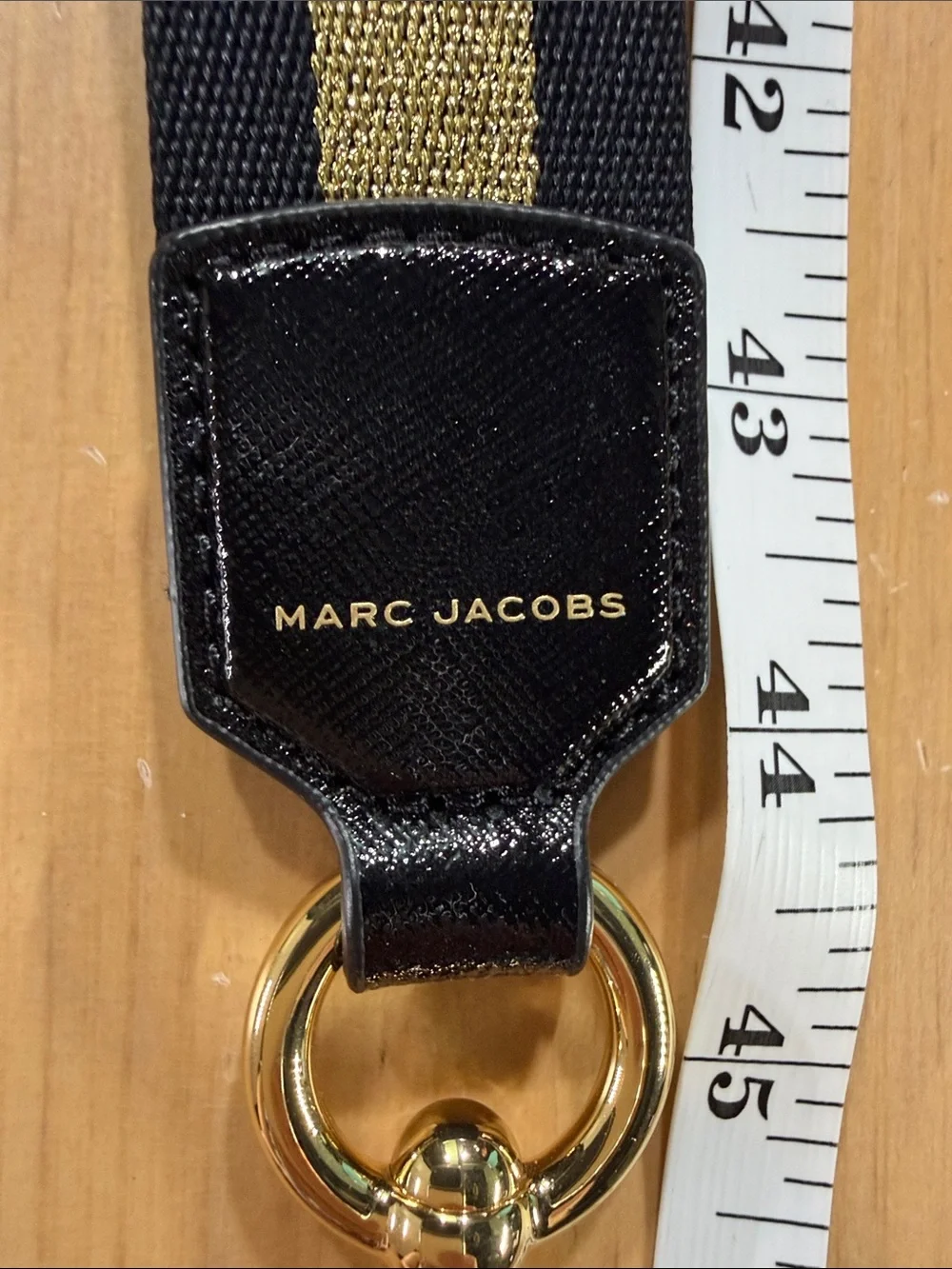 Marc Jacobs Black and Gold Logo Webbing Strap